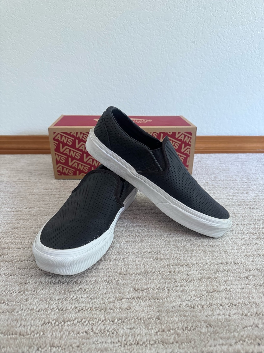 Vans Men’s 7 Black Perforated Leather Classic Slip-On Shoe